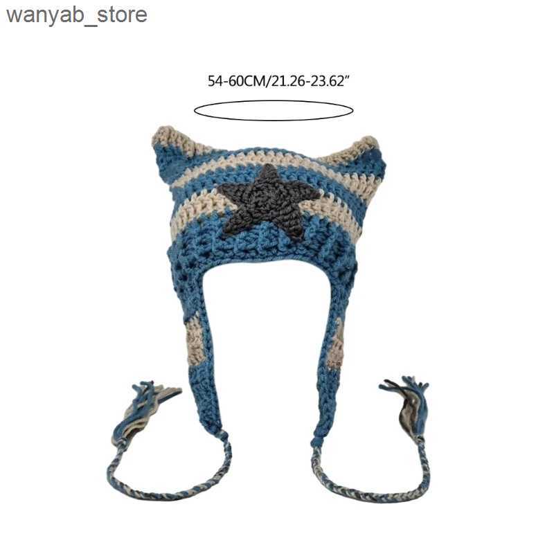 Wide Brim Hats Bucket Hats Y1UB Handmade Crochet Beanie Hat Ear Soft Skull Hat Teens Girls Y2K Ear Muff Hat L240910