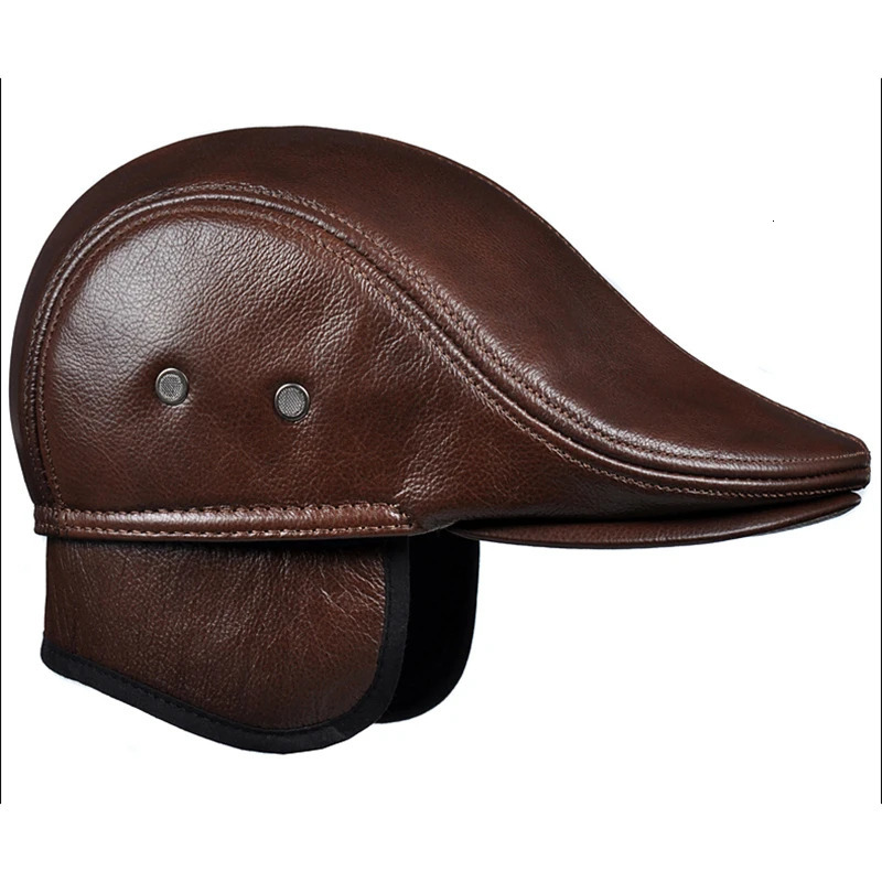 Fashion British Beret Men Genuine Leather Flat Cap Brown Male Earflaps Vintage Ivy Hats Autumn Directors Caps Gatsby 241031