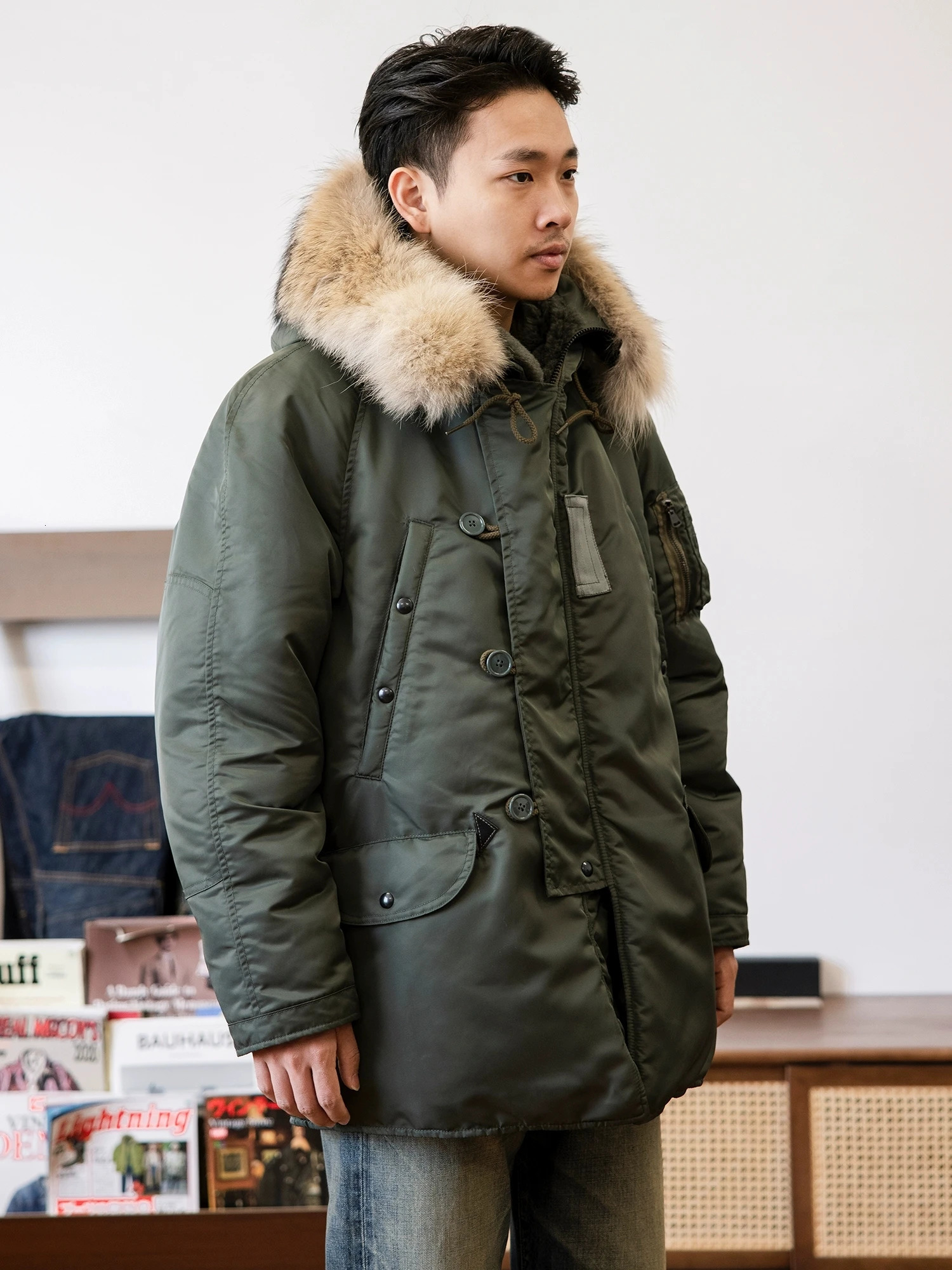 N3B0001 Big Size High Quality Cotton Jacket Casual Stylish Fur Collar Wool Lining N3B Coat 241031