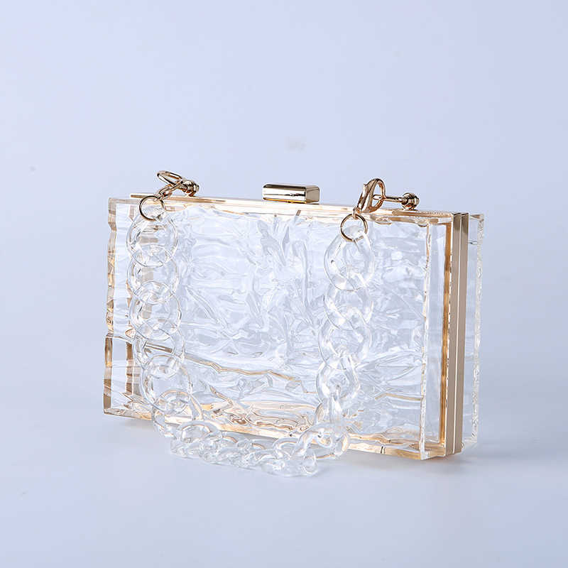 CMM New Bag Acrylic Dinner Bag Water Ripple Square Bag Chain Bag Portable Ice Crack Womens Bag