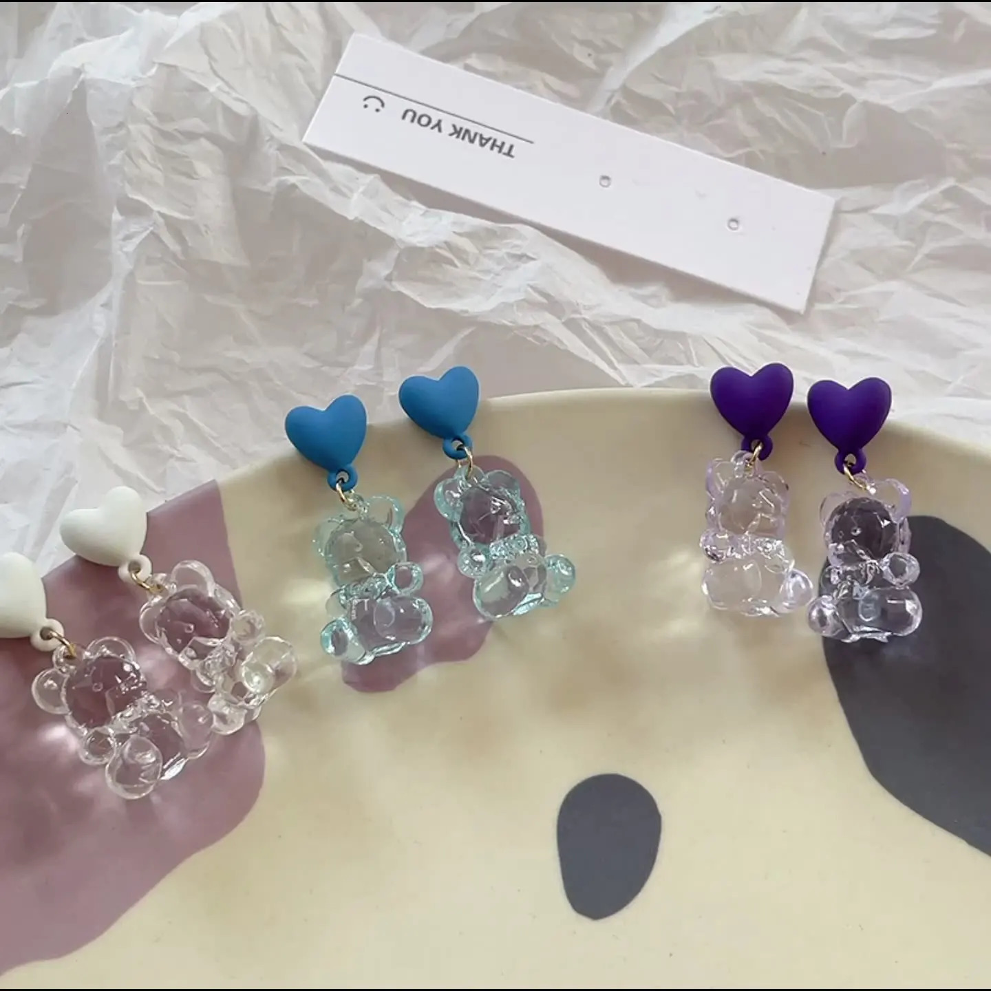 Fashion Simple Cute Acrylic Heart Animal Bear Clip on Earrings for Non Pierced Girl Children Birthday Gift Lovely Jewelry 241031