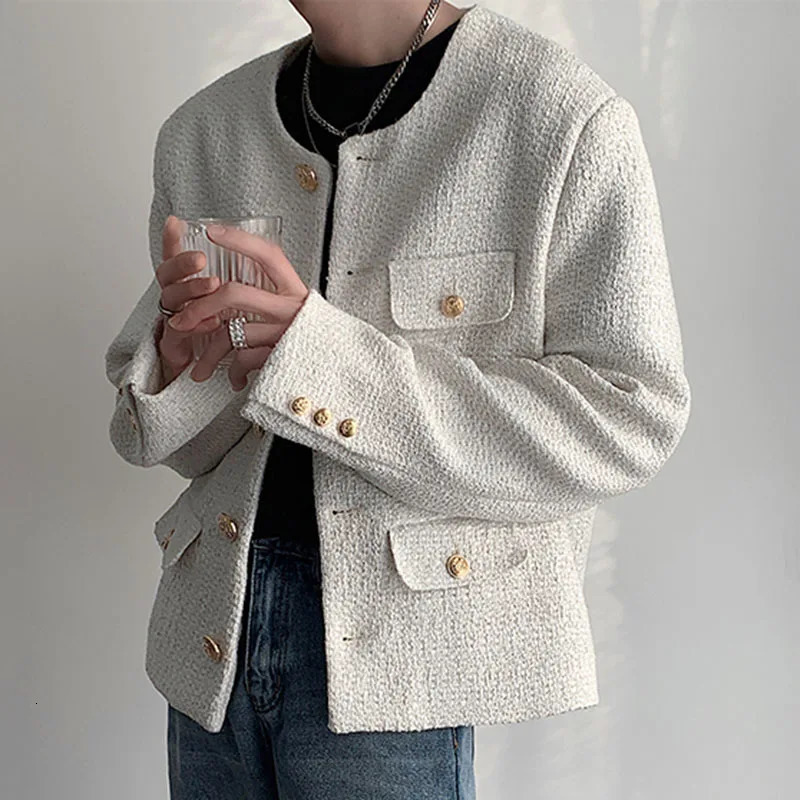 IEFB mens casual round neck solid color pocket mens short jacket Korean fashion mens spring collection 9C4865 241031