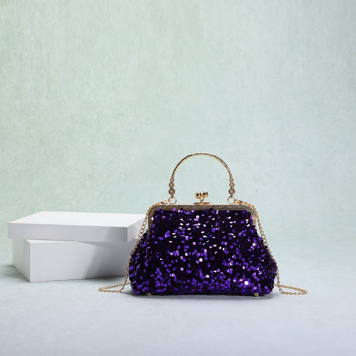 Bugbug new shiny sequin shell clip social socialite style banquet handbag dinner bag