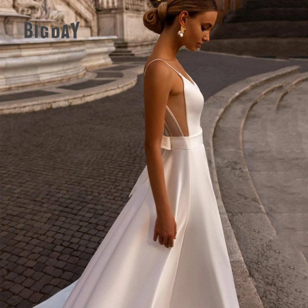 Elegant Wedding Dress For Woman 2024 SweetheartNeck ALine Spaghetti Straps Open Back Bride Gown Sweep Train Vestido Customed 240329