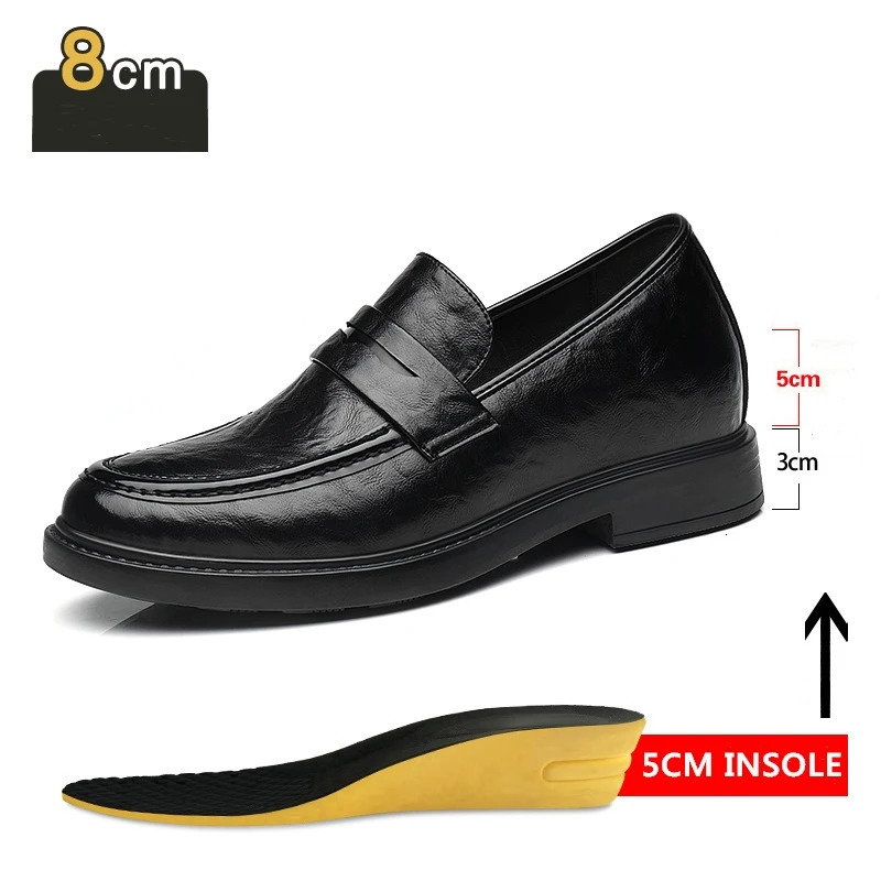 Mens dress shoes add 8cm genuine leather breathable invisible high heels business casual soft soled mens derby shoes 241031