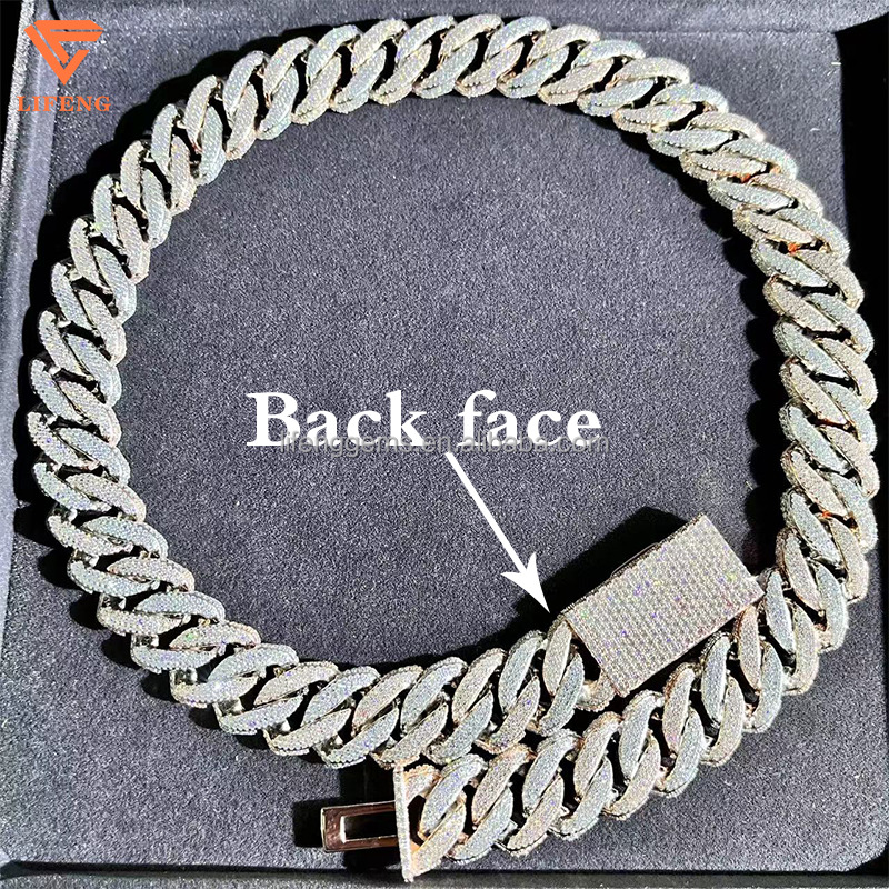 Customization Hip Hop Cuban Link Chain Necklace 18mm White Gold Plated Iced Out Moissanite Diamond Cuban Chain for Men