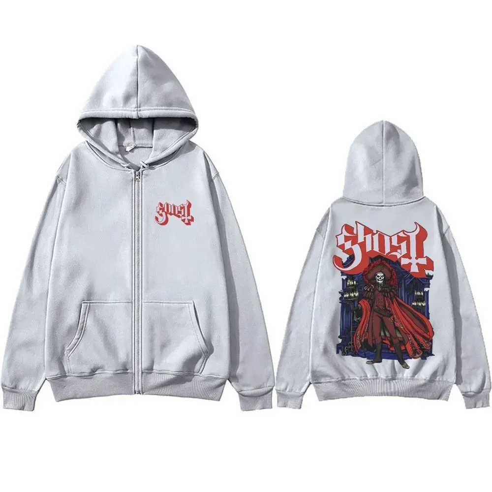 Ghost Band Zipper Hoodie Mens Flce Cotton Oversized Zipper Hoodie Mens Retro Gothic Rock Metal Music Zipper Jacket X241031 - view 6