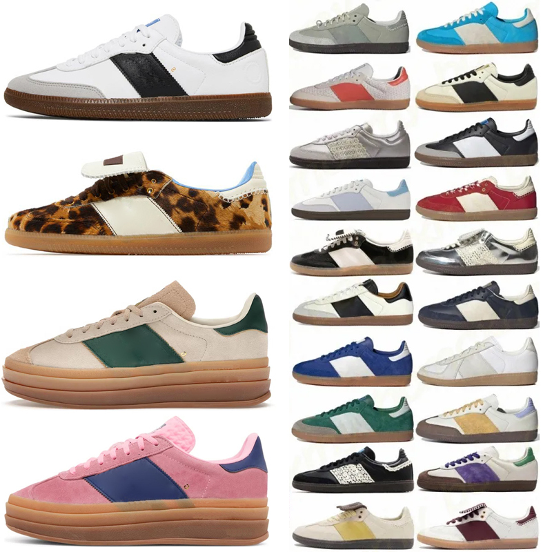 Designer sneakers mens shoes women trainer Leopard Print Sambashoe White Black Gum Vegan Halo Blue Sliver Flat womens Casual Shoes 36-48