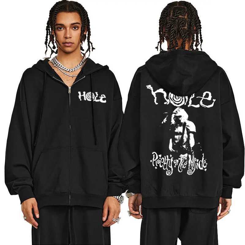 Alternative rock band hole Courtney likes Lnside printed zipper hoodie mens punk gothic oversized zipper jacket X241031