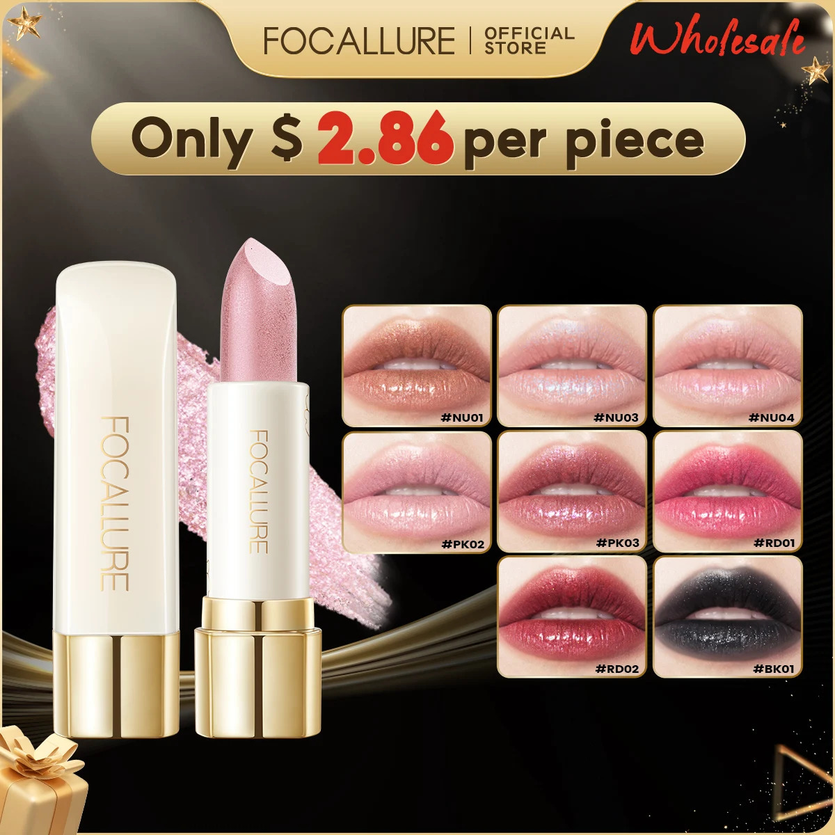 FOCALLURE Wholesale 8 pieces/set of diamond shiny lipstick long-lasting shimmer lipstick pen cosmetics 241031
