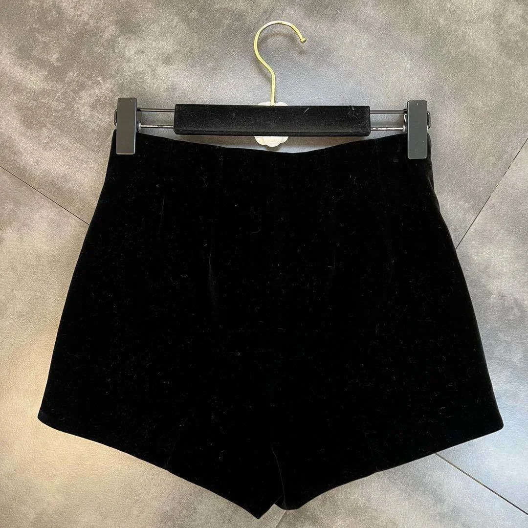 Black velvet shorts for womens outerwear with a high a with summer pants womens shorts 240321