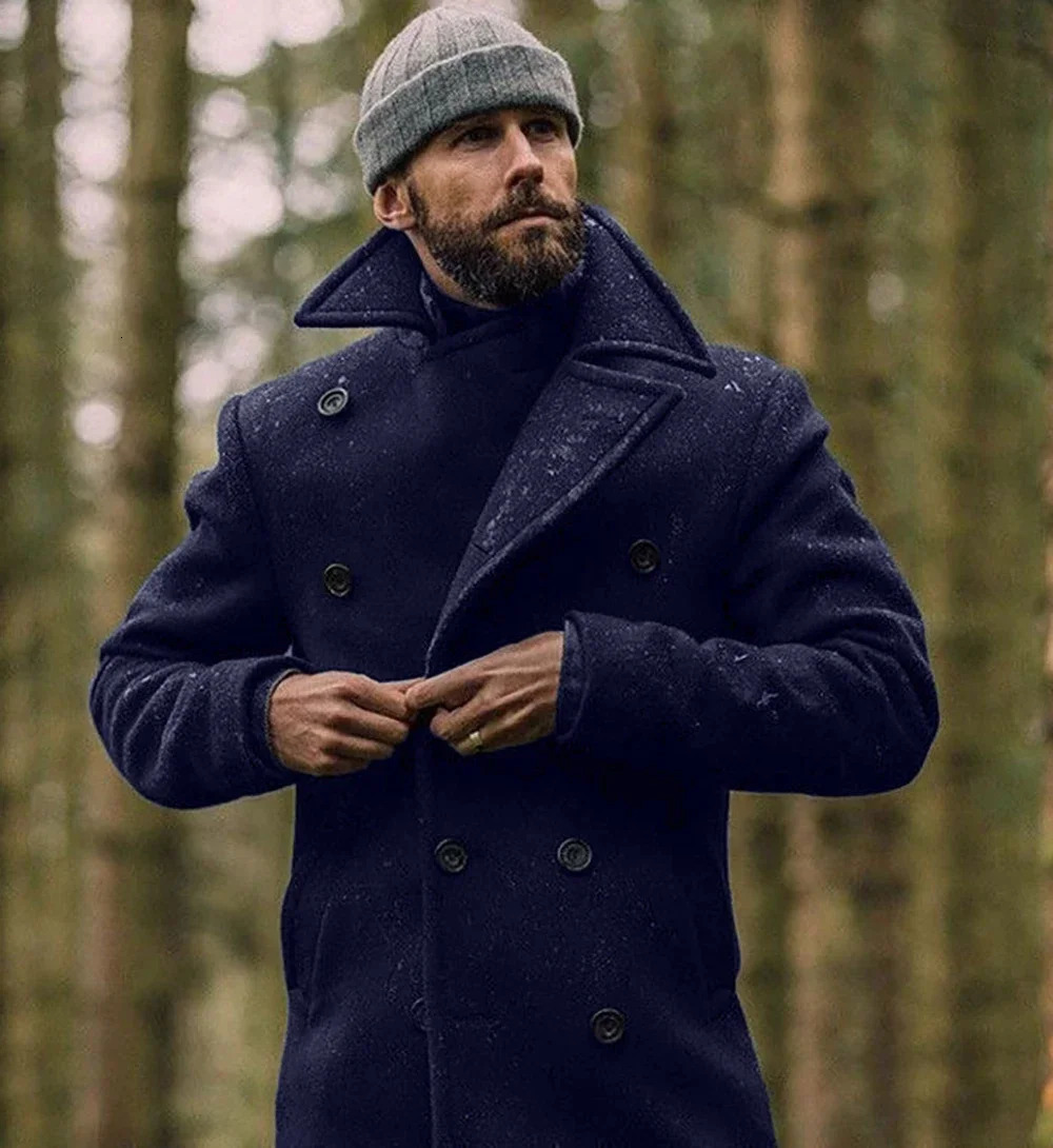 Autumn and Winter Mens British Style Woolen Coat Midlength Longsleeved Warm Mens Woolen Coat 241024