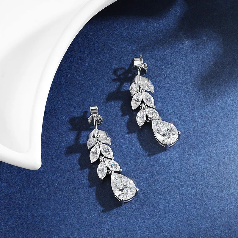 TBCYD 7.6cttw D Color Horse Eye Full Mo Silica Drop Earrings Pearl Cutting S925 Pure Silver Womens Exquisite Jewelry Wedding Party 241031