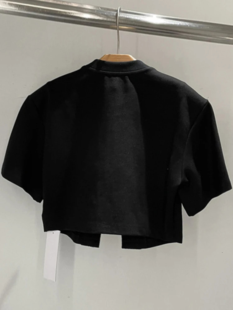 VGH Solid Patch Work Diamond Split Womens Round Neck Short Sleeve Weight Loss T-shirt Womens Fashion Style 241031