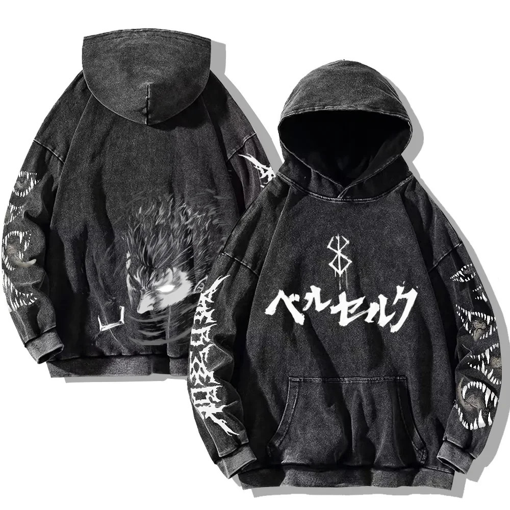 Gothic Vintage Washed Hoodies Teeth Funny Printed Sweatshirts Harajuku Retro Long Sleeve Pullover Men Women Y2k Oversized Hoodie 241031