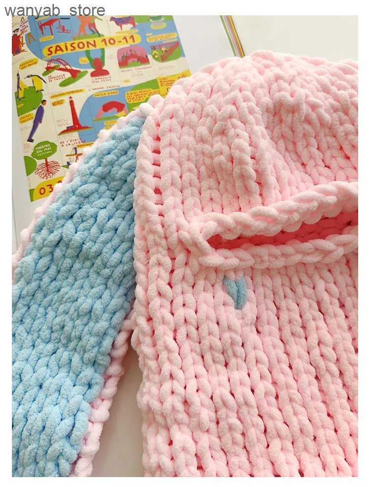 Wide Brim Hats Bucket Hats Y2K Long Bunny Ears Hat Winter Hand Made Knitted Funny Beanie Cap Thicken Warm Full Face Ski Mask Cover Balaclava For Party