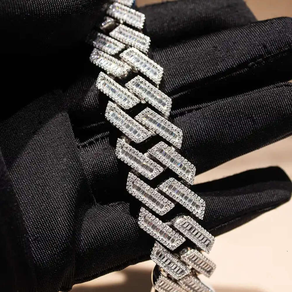 Hip Hop Men Jewelry 925 Sterling Silver Ice Out 20mm Cuban Link 4rows Emerald Moissanite Cuban Chain Link Bracelet