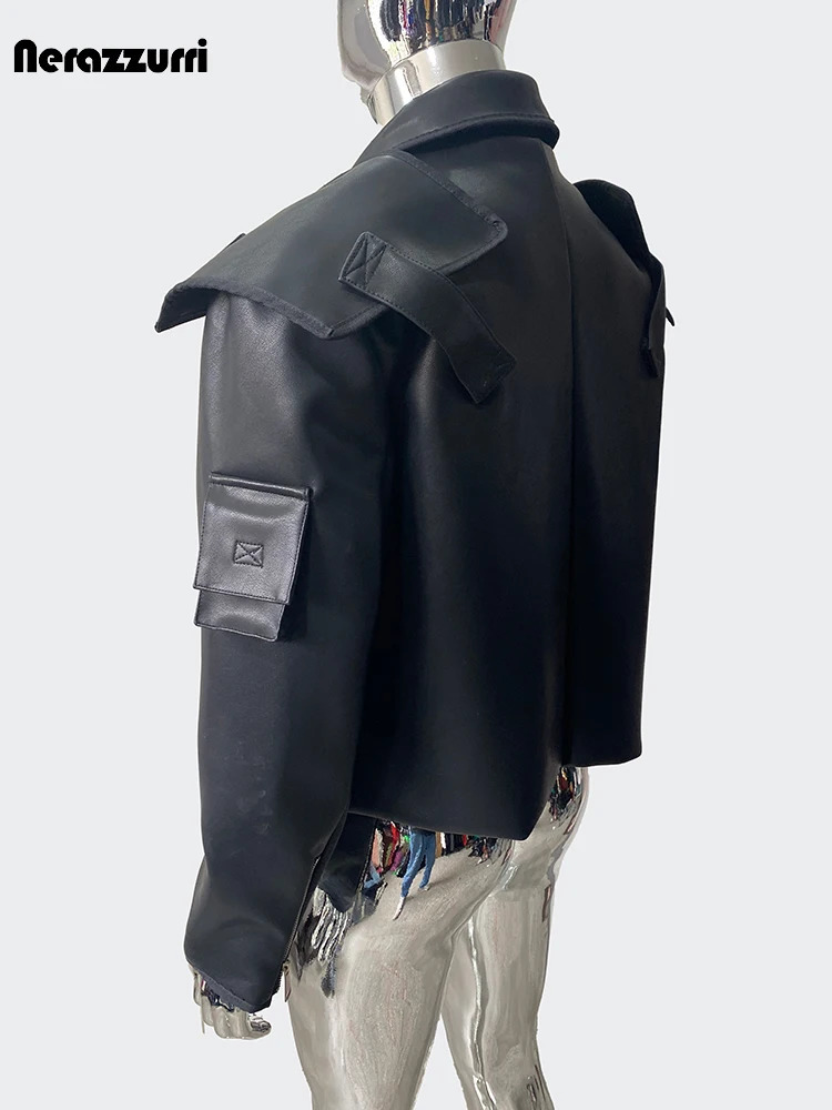 Obsidian Spring Autumn Cool Emojis Hard Short Black Pu Leather Jacket Mens Jacket with 3D Pocket Zipper 241031