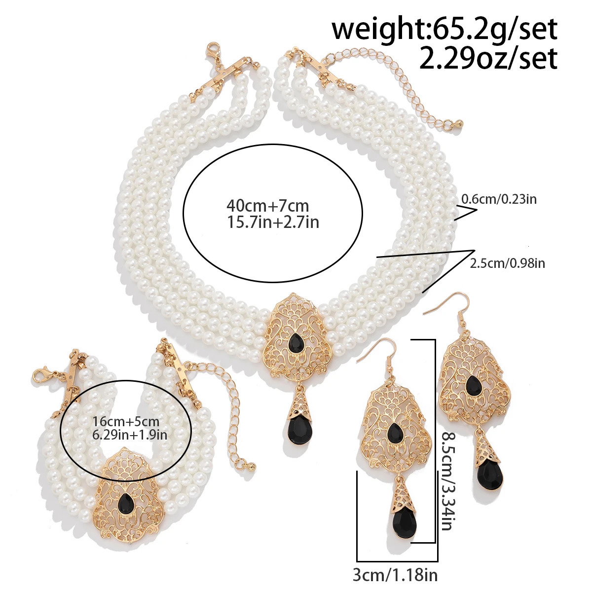 Ingemark Luxury Multi layer Imitation Pearl Rhinestone Chain Necklace Bracelet Womens Wedding Tassel Pendant Earrings Jewelry Set 241031