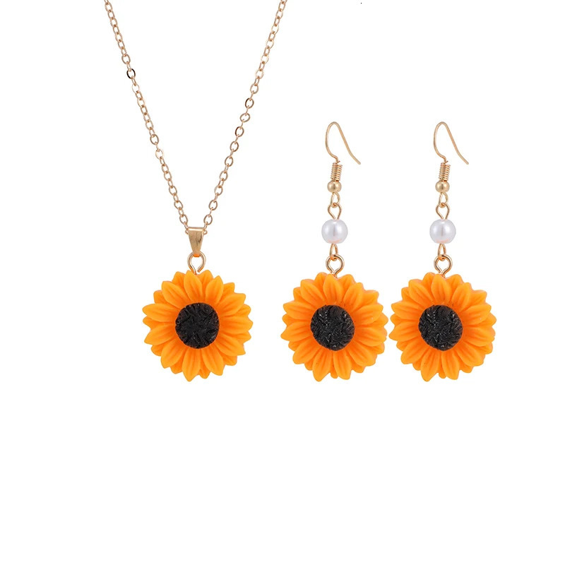 Crossborder fashion versatile sunflower pearl shape flower womens earrings 241031
