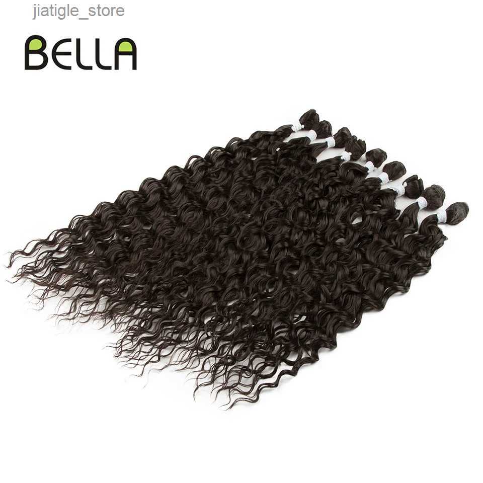 Synthetic Wigs Bella Synthetic Afro Curly Hair s Curly Weave BIO Hair Bundles Weave Ombre Blonde 22-26inch 9 Pcs Heat Resistant Fiber Y240401