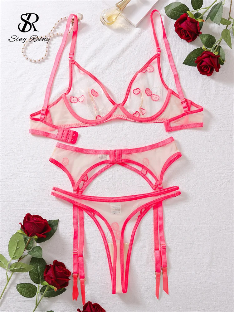 SINGREINY Cut Erotic Sheer Sexuality Underwear Sets 2024 Female Club Slim Sleepwear Fashion Embroidery Amatory Lingerie Suits 241031