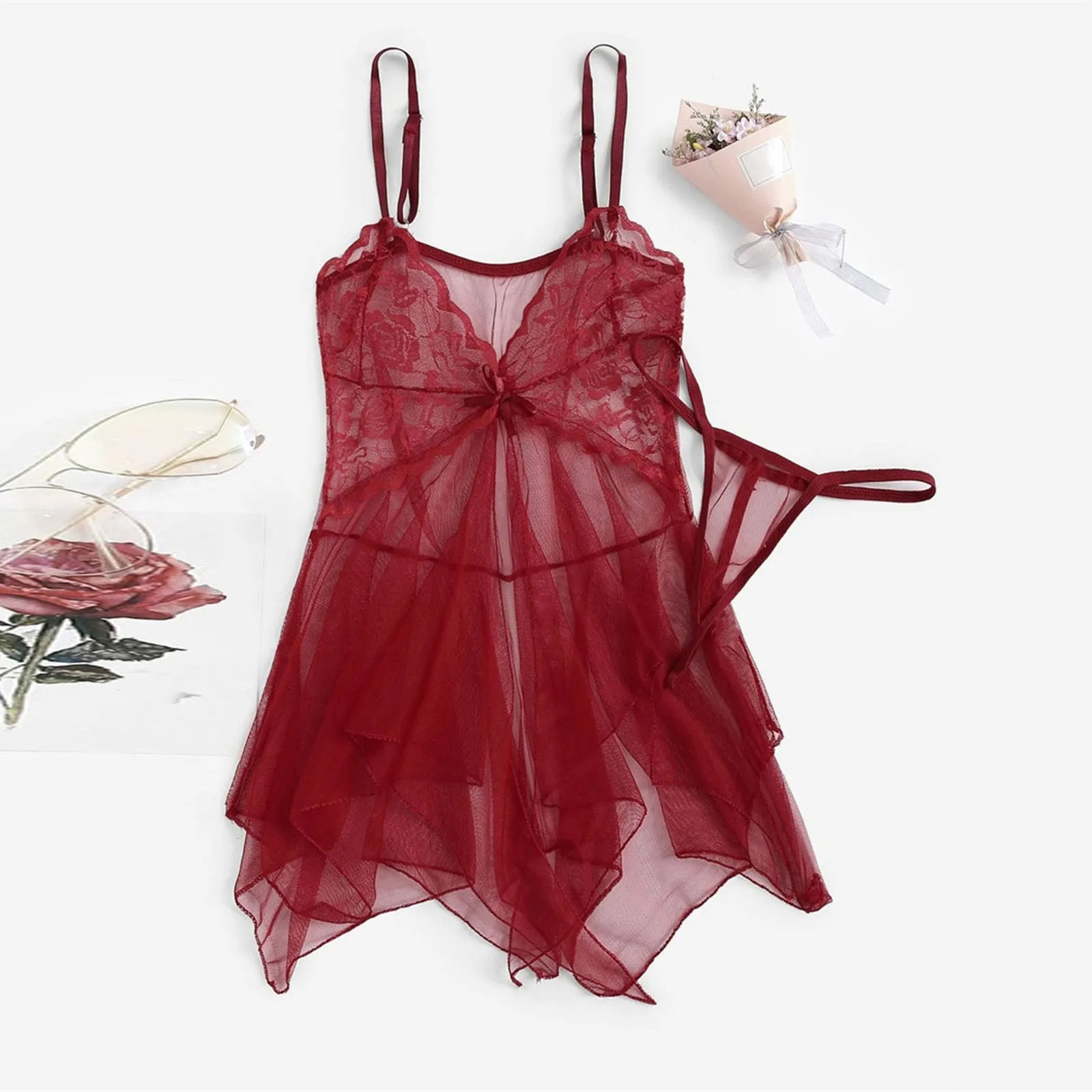 Costume Sexy Lace Lingerie Sets Sleepwear Lace Fluoroscopy Beauty Tulle Elegant Reverie Sexy Lingerie Bra Brief Sets Female 241031