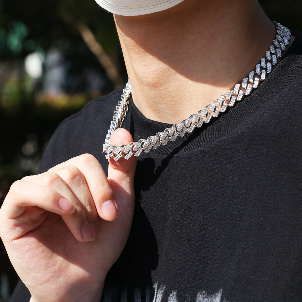 Hip Hop 12mm Prong Iced Out Cubic Zirconia Cuban Link Chain Bracelet Necklace New In Mens Punk Rock Miami Street Party Rapper Jewelry Accessory Bking 