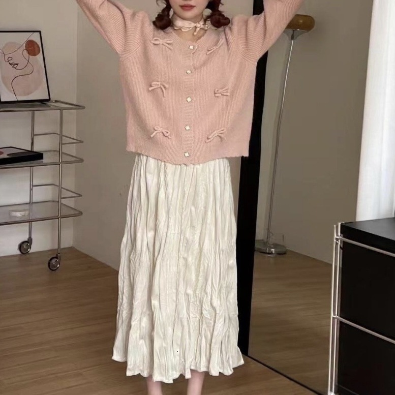 Autumn And Winter New Korean Girls Bow Sweet Cardigan Fashionable Age Reducing Gentle Wind Round Neck Knitted Top For Women F1101#43