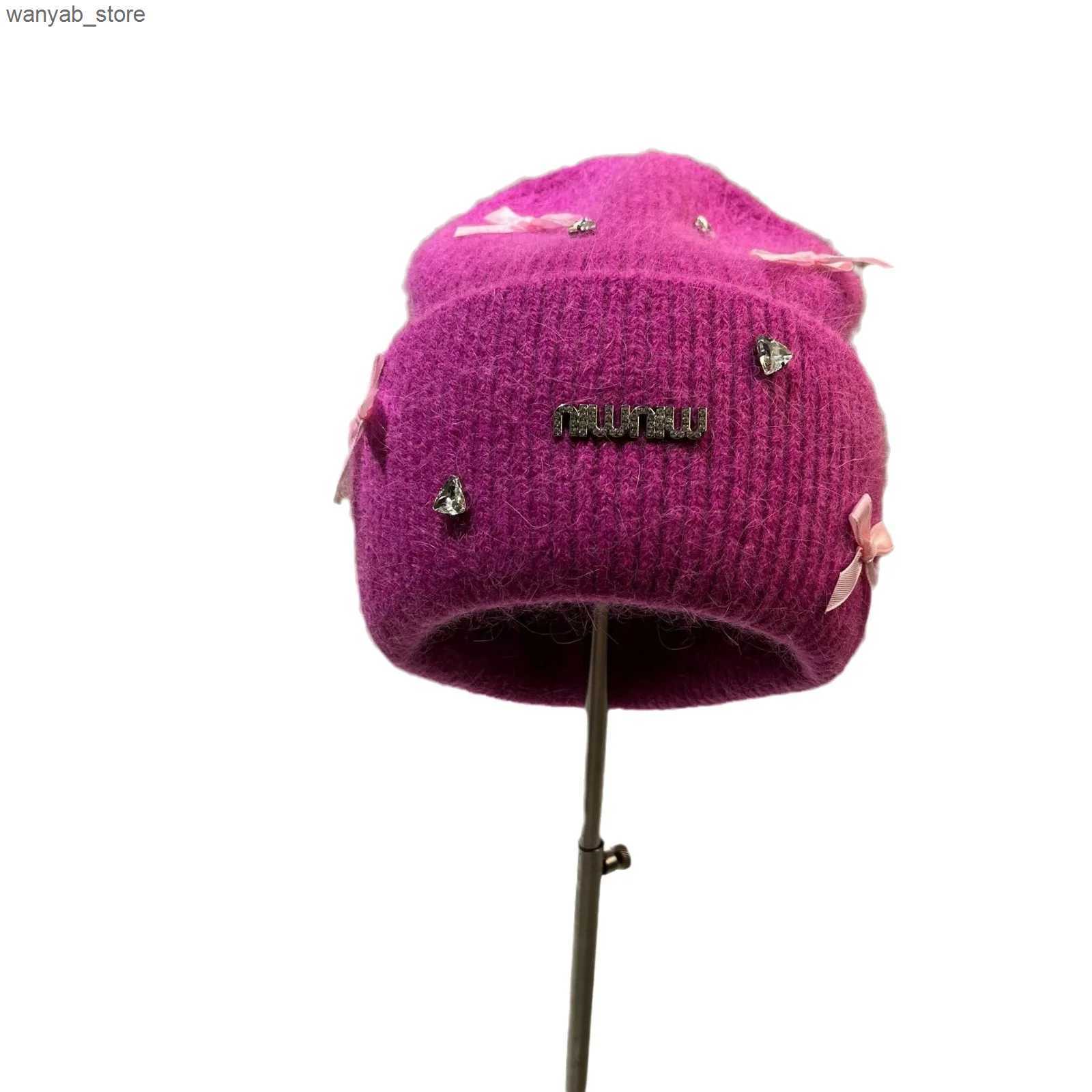 Wide Brim Hats Bucket Hats Winter Rabbit Hair Knitted Hat Bow Rhinodrill Warm Woolen Cap Russian Earwarmers Women Men Outdoor Exercise M511 L240910