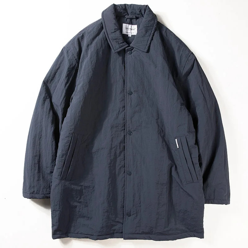 Japanese Vintage Lapel Cotton Jacket For Men Winter Mid-Length Cotton Coat Mens Warm Quilted Windbreaker Cityboy Jacket Men 241031