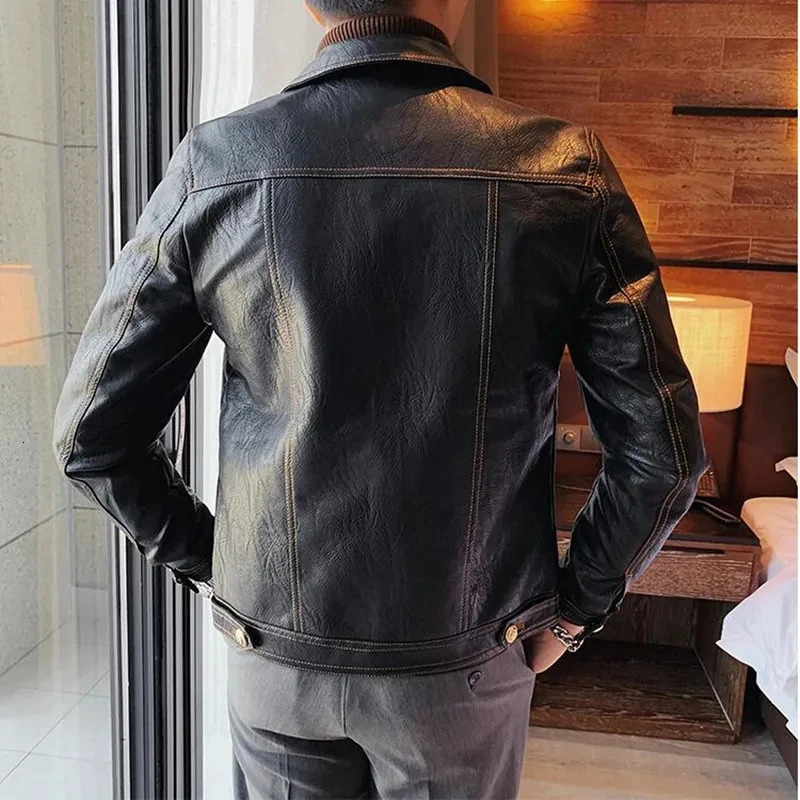 3XL-M motorcycle pilot leather jacket fashion mens punk style single breasted mens leather jacket 241031