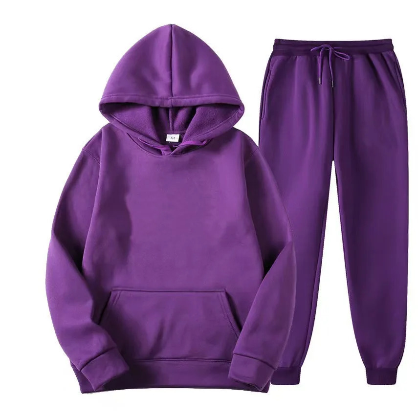 Men Women Tracksuit Hoodies Casual Solid Color Thick Pullover and Long Pant 2piece Set Autumn Fleece Jogger Sports Suit 241031