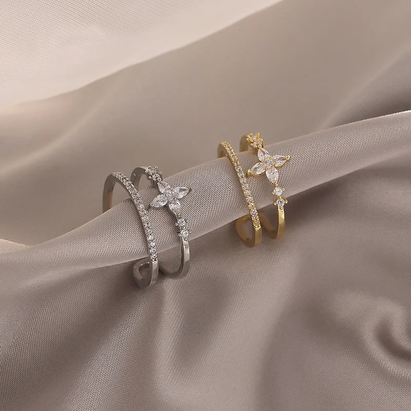 Vintage French Style Fashion Crystal Adjustable Ring for Women Original n Korean Girl Jewelry Accessories 241031