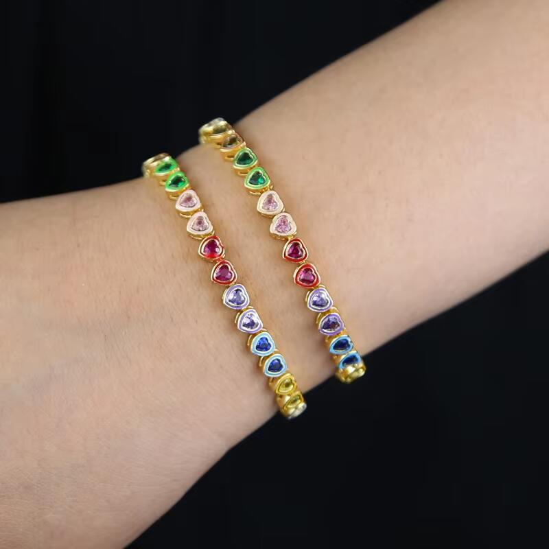 Iced Out Rainbow Heart Zircon Choker Necklace | Gold Plated Cubic Zirconia Fashion Jewelry for Women Men