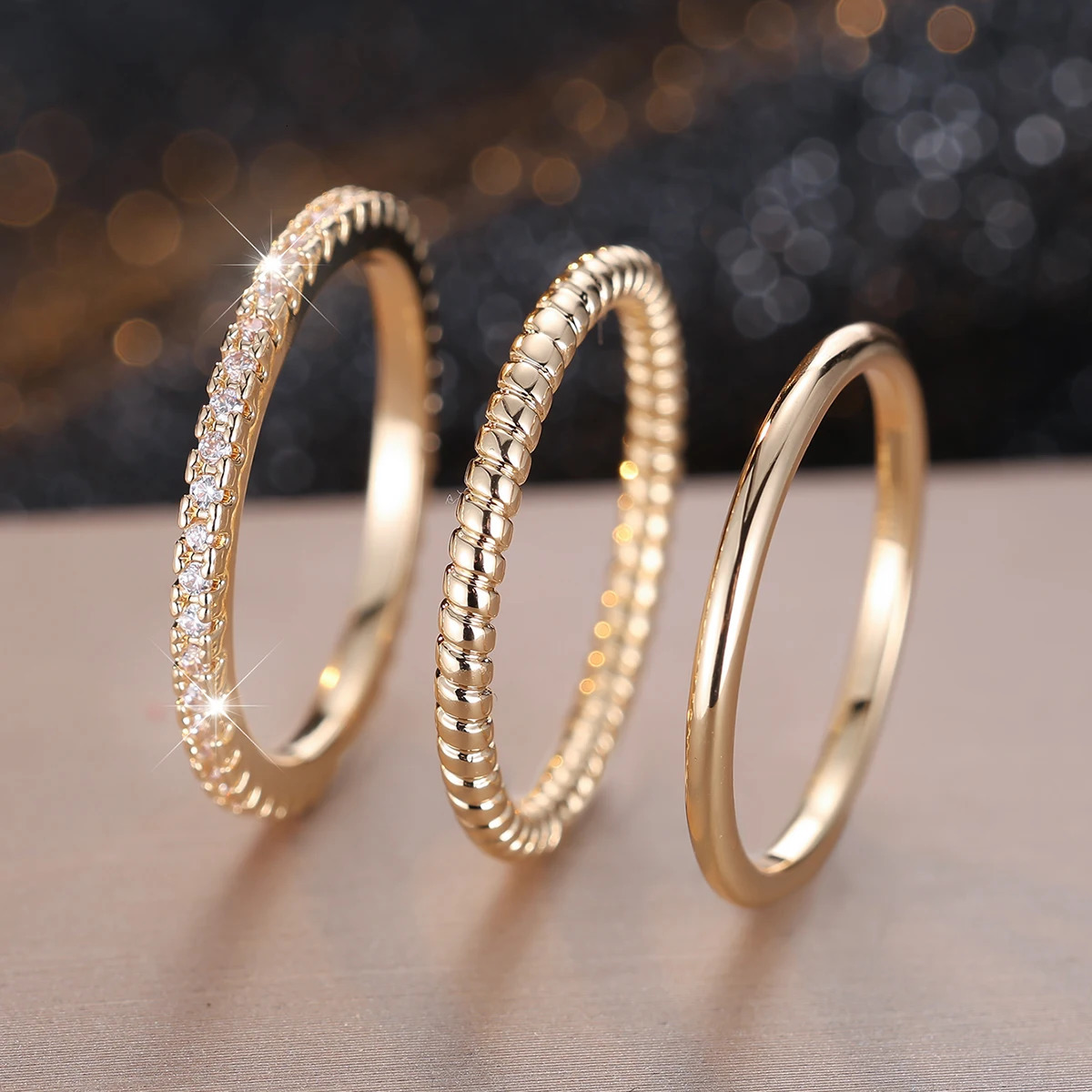 3pcs Minimalist Stacking Thin Ring Sets For Women Gold Color Simple Small White Zircon Wedding Bands Party Ins Finger Jewelry CZ 241031
