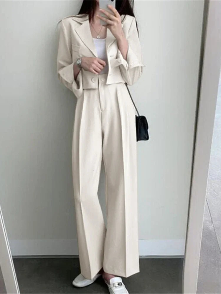 Pants Set Womens Casual Short Blazer Two Piece Sets Girl Outifits Pure Color Office Wear Fashion Pantsuit Spring Autumn 2024 241031
