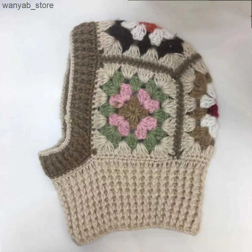 Wide Brim Hats Bucket Hats High Quality Knitting Handmade Crochet Hats Ear Protection Colorful Knitted Pullover Hat Knitted Hooded Caps L240910