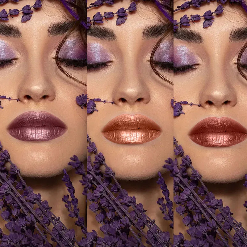 3 pieces of ious makeup womens waterproof lipstick drip set magic nude color glitter lipstick set matte and durable 241031