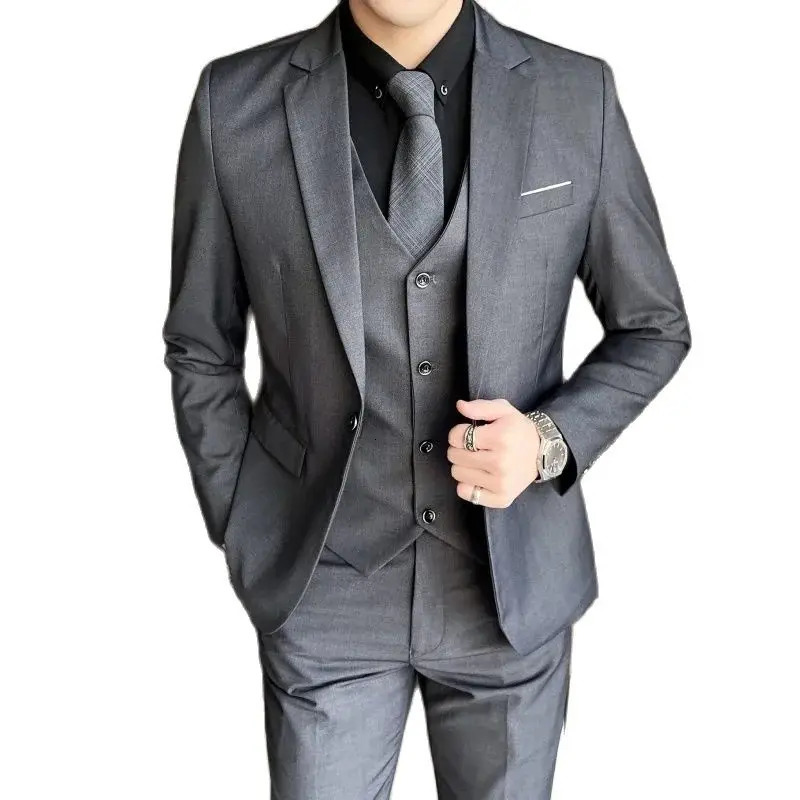 Blazer Vest Pants Mens Fashion Business Gentleman Professional Formal Dress Korean Version Banquet Suit M6XL 241031