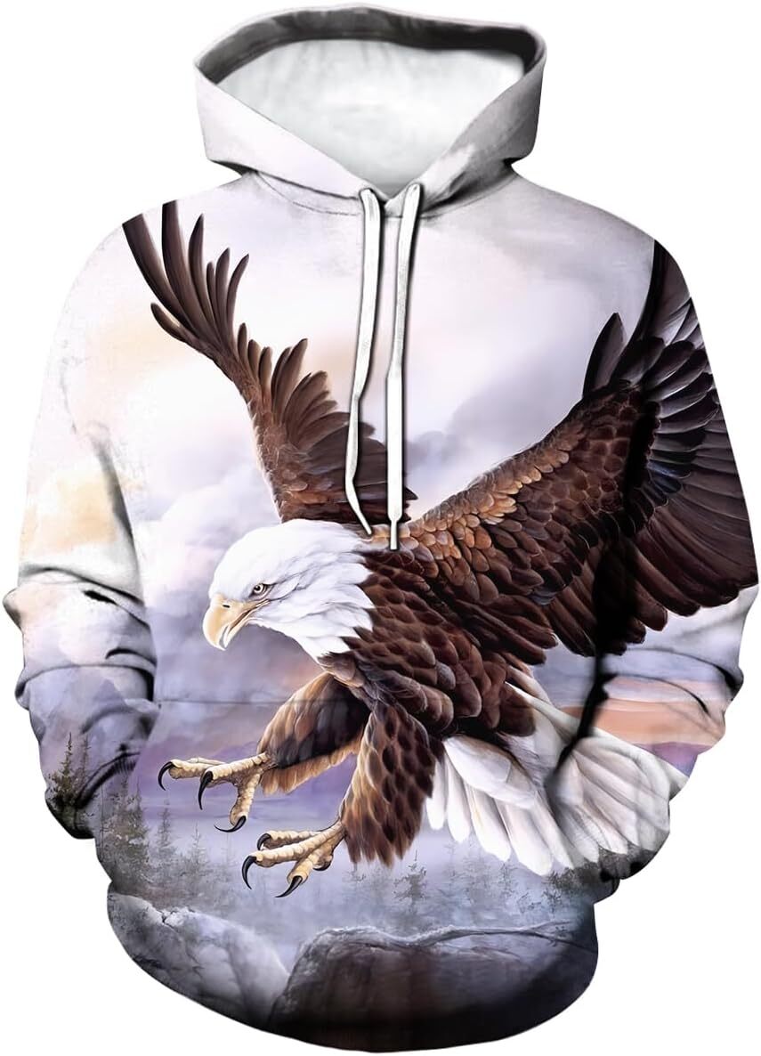 Hoodie for Mens Womens Novelty Bald Eagle Cool hoodies 3D Print Graphic Hoodies Sweatshirt Graphic Hoodies sweatshirt Creative fashion Pullover Long S