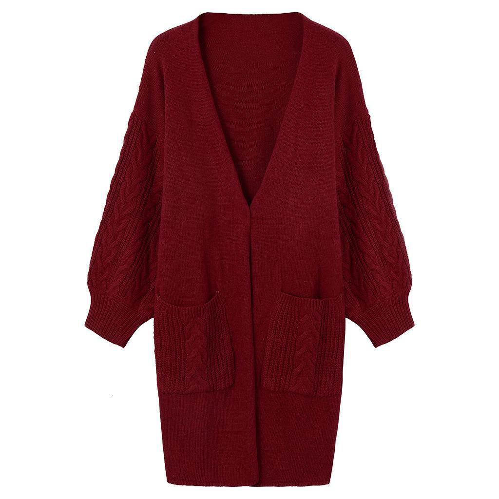 Solid Medium Length Knitting Cardigan In Autumn And Winter New Fried Dough Twists Lantern Sleeve Sweater For Women F110142