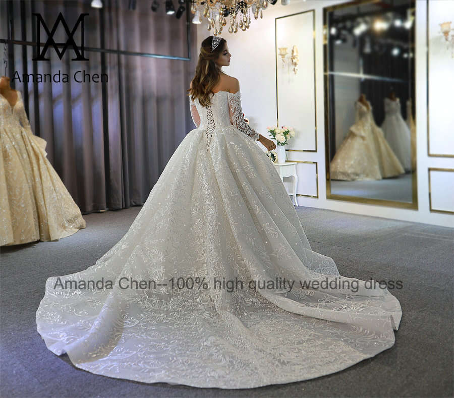 abendkleid Off Shoulder Long Sleeve Lace Wedding Dress 2024