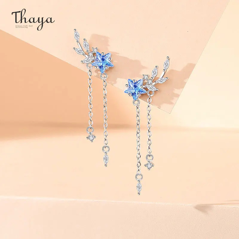 Thaya S925 Pure Silver Womens Earrings Blue Crystal Pendant Earrings Pendant Suitable for Elegant Women Exquisite Jewelry Girls Gift 241031