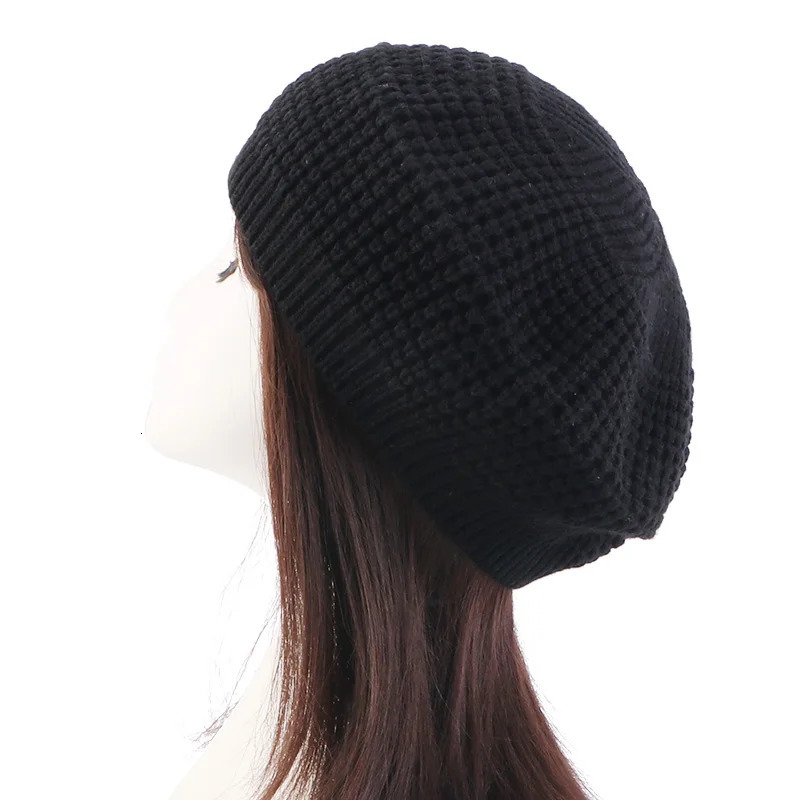 Winter Womens Knit Beret Cap Vintage Female Autumn Hats Casual Elastic Solid Color Ladies Artist Beanie 241031