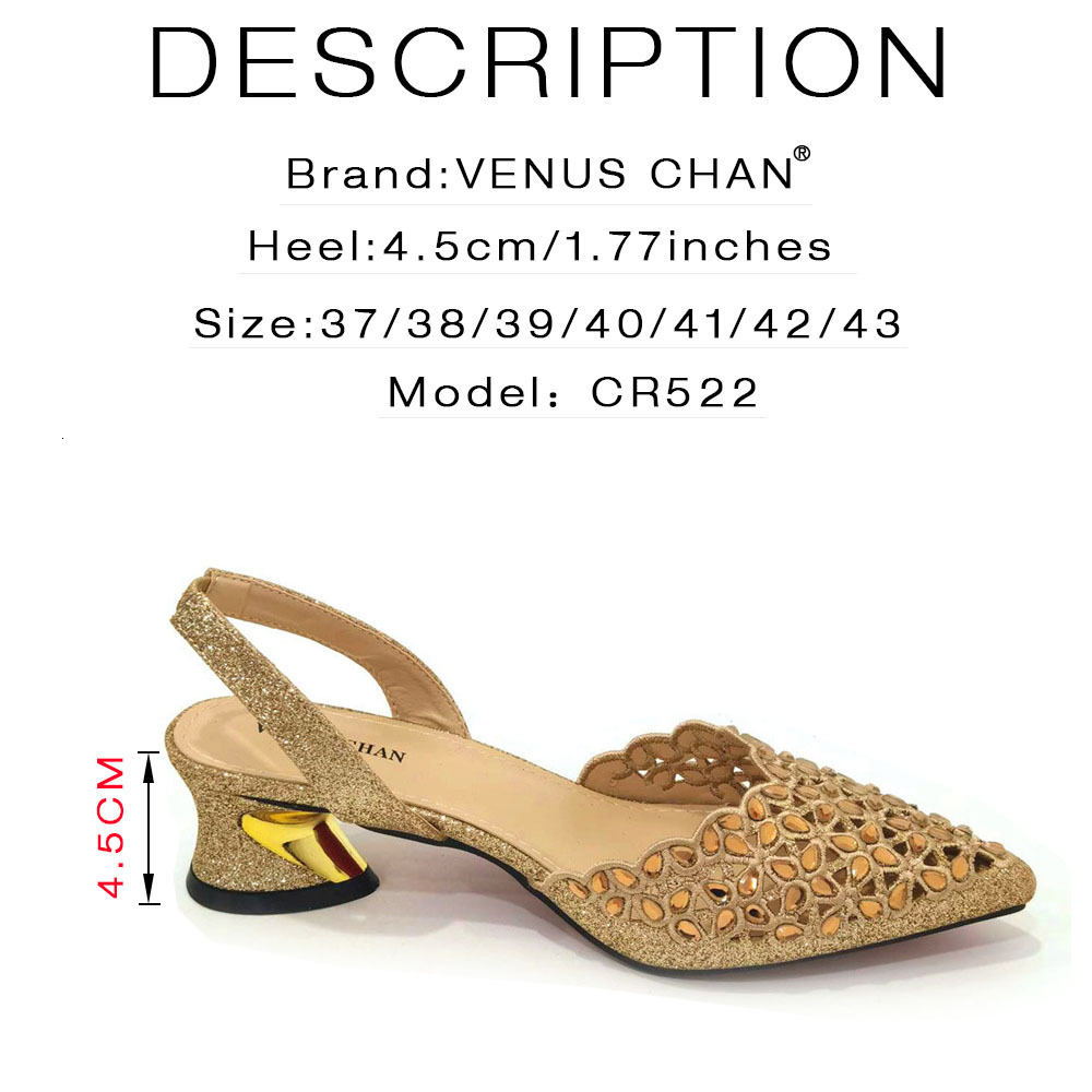 Venus Chan Low Heel For Women Hollowed Out Embroidery Rhie Italian Design Gold Color Pointed-Toe Shoes And Bags Set 241110