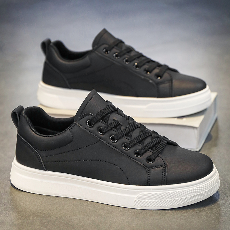Men Casual Shoes PU Leather Black White Non-Slip Lace Up Fashionable Comfortable Sports Platform Sneaker