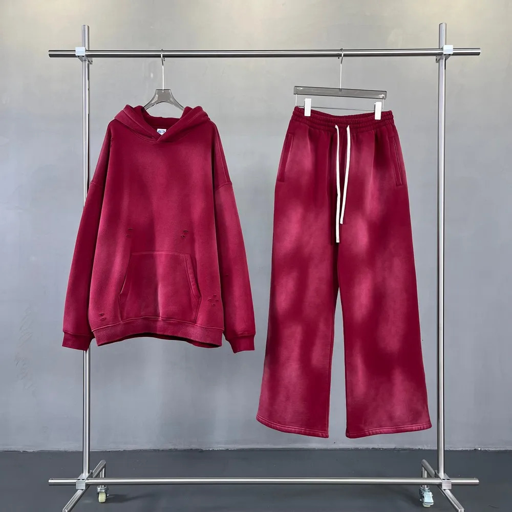 Vintage Wash Hoodies Men Official-website Women Fleece Hoodie Splash-ink Ripped Distressed Oversize Streetwear Tops Hooded Shirt 241031
