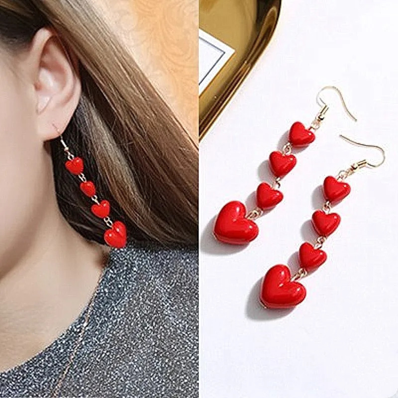 Long Red Love Heart Earrings Sweet Korean Cute Tassel Drop for Women Girls Fashion Party Dangle Jewelry Gifts 241031