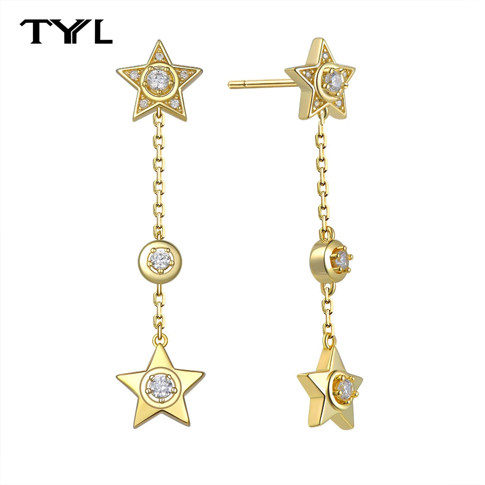 TYYL Starry Flow Su Long Pendant Earrings 925 Silver Needle 18k Gold Star Plated Pendant Stud Earrings 241031